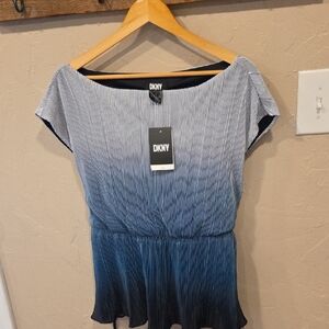 NWT DKNY Women's Pleated Blouse in Blue Ombre